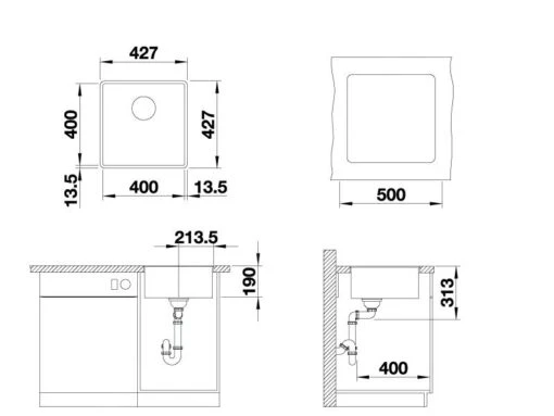 Blanco Subline 400 - Silgranit Spoelbak, 427x427 Mm, Zwart 525988 -Philips Verkoop 45fa13dcf76115c220d2bd7e