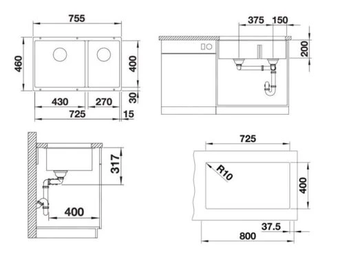 Blanco Subline 430/270 - Silgranit Spoelbak, 755x460 Mm, Zwart 525991 -Philips Verkoop 4a28689d320bac869c3608c8